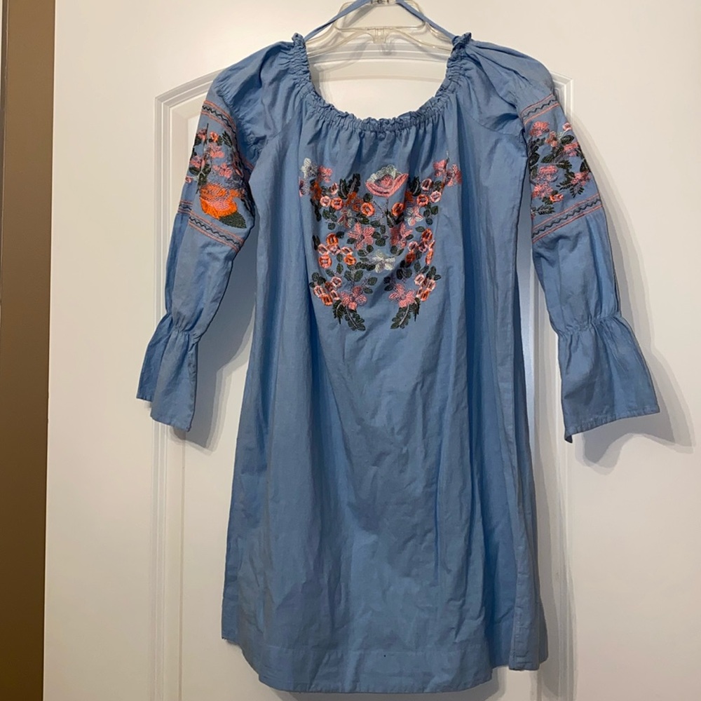 Mini dress tunic Embroidered by Rebellion 3/4 bell sleeves Sz L